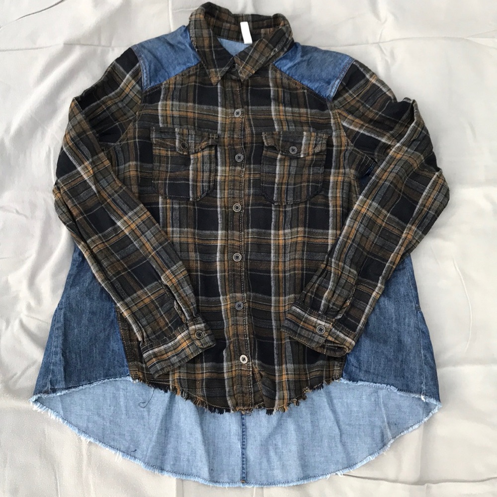 Free People Chambray Denim Flannel Button Down
